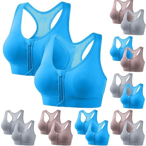 Sports Bras for Women 2 Pack Racerback Sports Bra Zip Front Wireless Bra