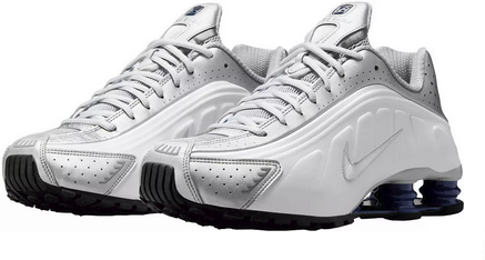 Nike Men's Shox R4 Shoes (White/Silver/Blue) Deal