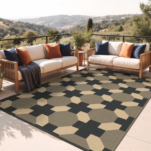 KUETH 6'x9' Outdoor Plastic Rug, Foldable Waterproof UV Resistant Patio RV Deck Rug