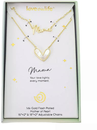 Love This Life 14k Gold-Plated Mother of Pearl Heart & “Mama” Pendant Set Deal