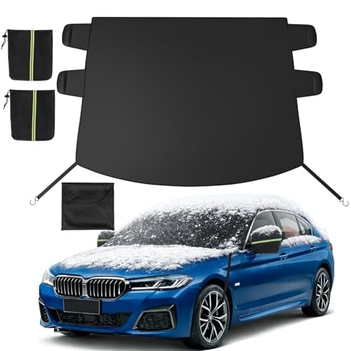 Instraella Car Windshield Snow Cover with Side Mirror Covers & Anti-Theft Door Flaps (Black)