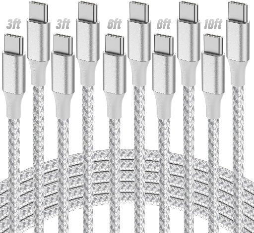 5-Pack USB-C to USB-C Cables 3/3/6/6/10FT 60W Nylon Braided