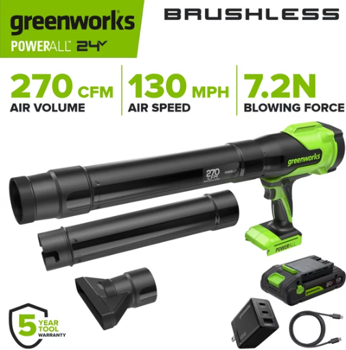 Greenworks 24V Brushless 270 CFM Blower with 3Ah Battery and Charger Deal