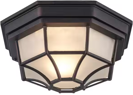 Bel Air Lighting Benkert 11 in. 1-Light Rust Outdoor Flush Mount Ceiling Light Fixture with Frosted Glass Deal