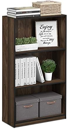 Furinno BASIC 3-Tier Modern Bookshelf (Columbia Walnut/Black, 9.3x21.8x39.5")