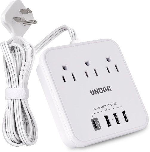 Power Strip with 3 AC Outlets 4 USB Ports 1 USB-C 5 Ft Extension Cord Deal