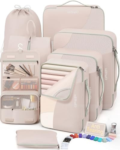 8 Piece Packing Cubes Set in Cream