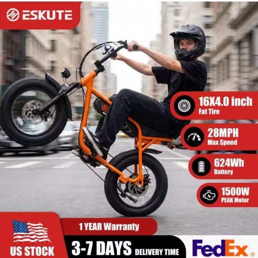 ESKUTE V101 Electric Dirt Bike 1500W Peak Motor 16 in x 4in Fat Tire 624WH Battery Deal
