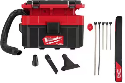 Milwaukee Fuel M18 PACKOUT Cordless 2.5 Gallon Wet/Dry Vacuum with AIR-TIP 7-Piece Long Reach Flexible Hose Set