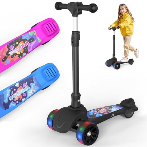 VOLPAM 3-Wheel Kids Electric Scooter with Adjustable Handlebar & LED Wheels (Black) Deal