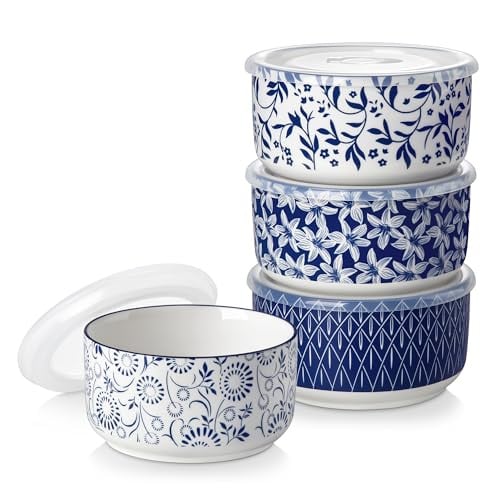 Vancasso Ceramic Serving Bowls w/ Lids (Vintage Blue, 4-Pc) Deal