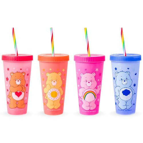4-Pack Silver Buffalo Care Bears Hearts and Stars Plastic Color Changing Tumblers