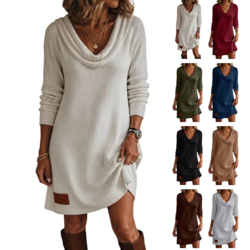 Textured Cowl Neck Long Sleeve Mini Dress Deal