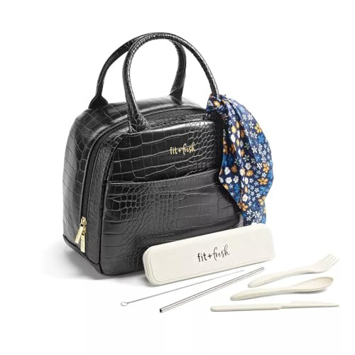 Fit & Fresh Lyon Luxe Lunch Bag w/ Travel Utensils (Black)
