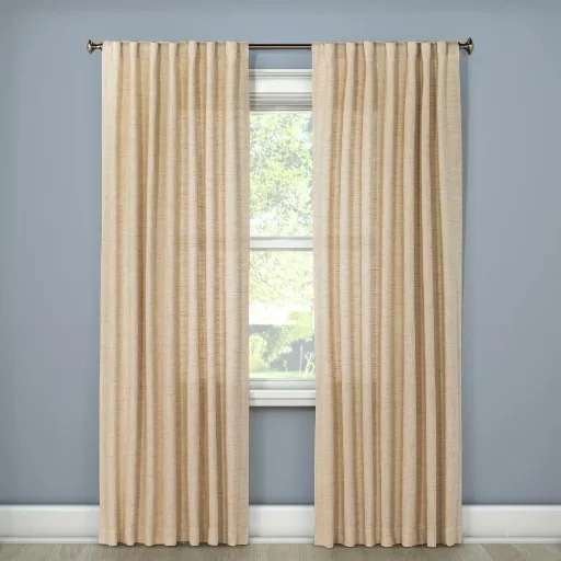 54" x 95" Threshold Light Filtering Textured Weave Window Curtain (Cream)