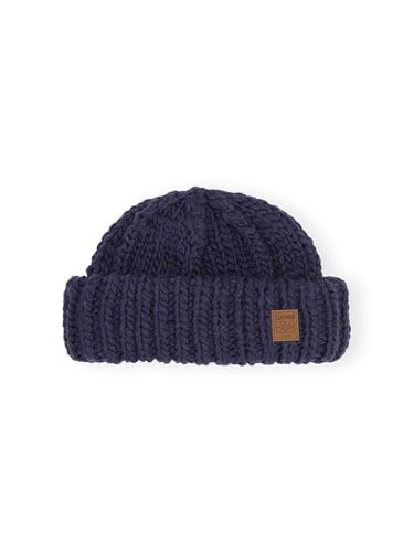 Ganni Graphic Hand-Knit Wool Beanie Sky Captain