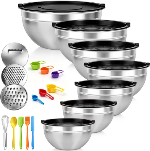 stusgo 7 Pcs Mixing Bowls with Lids & Accessories (5, 4, 3, 2, 1.5, 1, 0.75Q) Deal