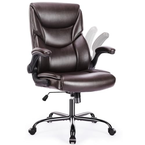 DUMOS PU Leather Office Chair with Adjustable Flip-up Armrest