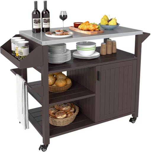 Costway Outdoor Grill Cart Movable Prep Table with Storage Cabinet Shelves Deal
