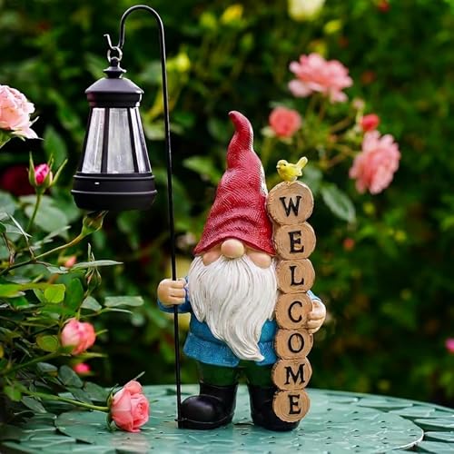 6.25" PETAFLOP Solar Garden Gnome Statue w/ Welcome Sign & Lantern Deal