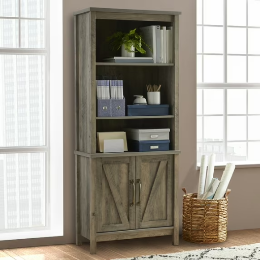 Better Homes & Gardens Modern Farmhouse Bookcase with Doors, Gray Finish Deal