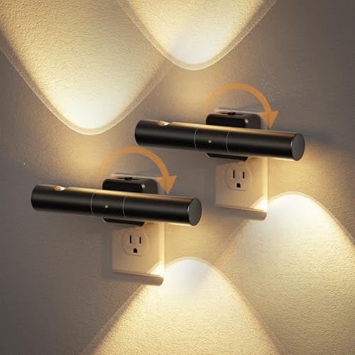 JandCase Dimmable LED Rotating Wall Plug Night Lights w/ Light Sensor 2-Pack (3000K, Black) Deal