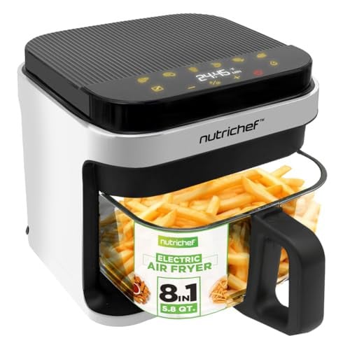 5.8-Qt Nutrichef Air Fryer w/ Transparent Fry Bowl (White)