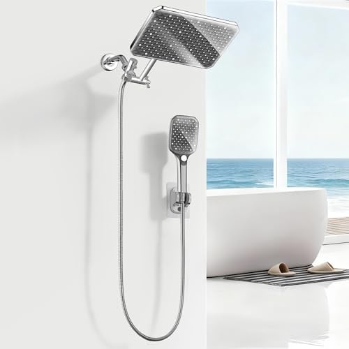 Jafeton 12.2" Height Adjustable Dual Rain Shower Head w/ Handheld Spray