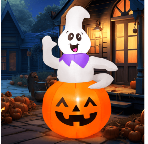 Halloween Inflatable 5 FT Pumpkin Ghost with LED Light 