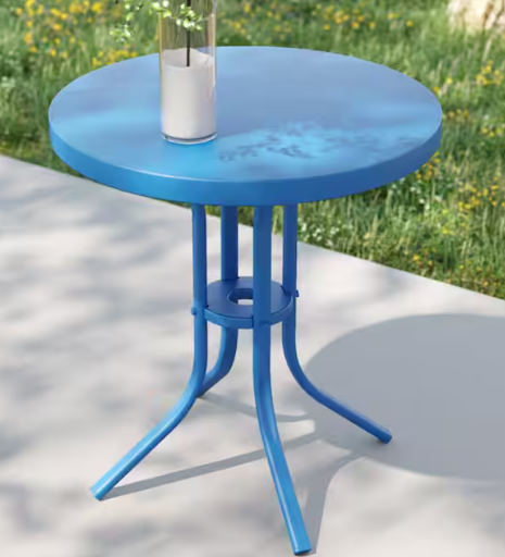 Sonkuki Patio Bright Blue Round Metal Frame Outdoor Side Table Deal