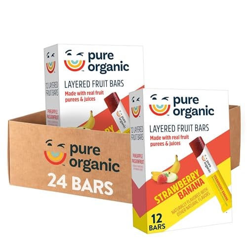 Pure Organic Layered Fruit Bars Strawberry & Banana or Pineapple & Passionfruit (24 bars 2 cases) Deal