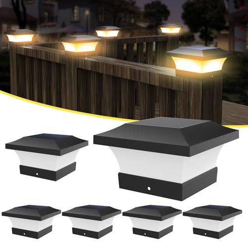 T-SUN Solar Post Cap Lights Warm White-6 Pack