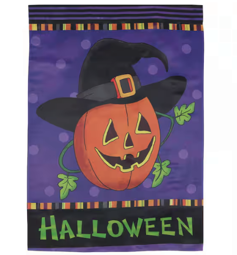 Northlight Happy Halloween Pumpkin in a Witch Hat Outdoor House Flag 28" x 40"
