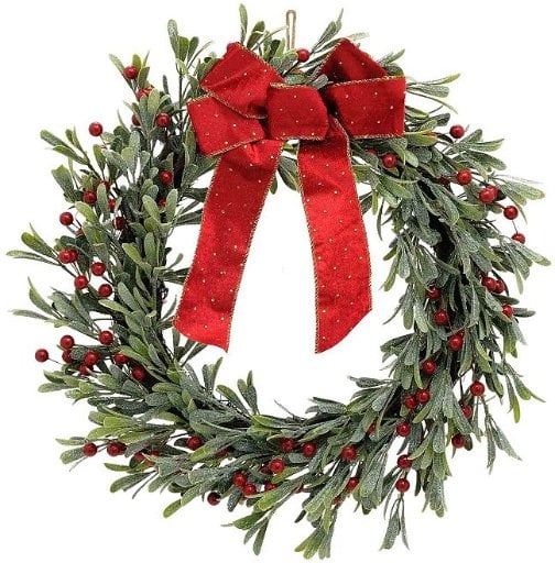 St. Nicholas Square Artificial Mistletoe Wreath with Red Bow