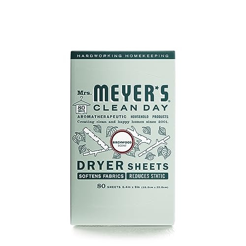 Mrs. Meyer's Clean Day Dryer Sheets, Fabric Softener 80-Count (Birchwood)