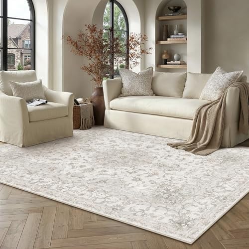 Vintage Beige Machine Washable 5x7 Living Room Rug