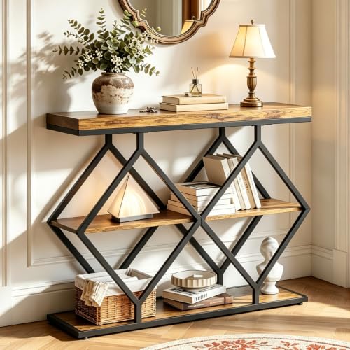 Garvee 39" 3-Tier Industrial Entryway Table w/ Wood Shelves & Metal Frame
