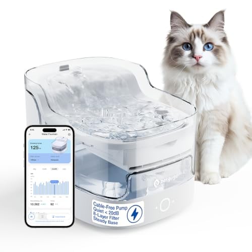 PETGUGU 2L/68oz Cat Water Fountain Cordless Pump