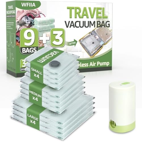 Wfiia 12-Pack Vacuum Storage Bags w/ Rechargeable Air Pump (3 Sizes) Deal