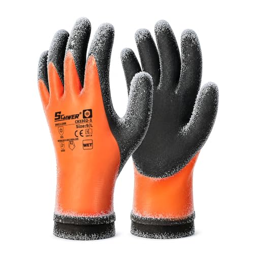 Schwer 1-Pair 100% Waterproof Latex Coated Winter Work Gloves (Winter Orange, size M, L or XXL)