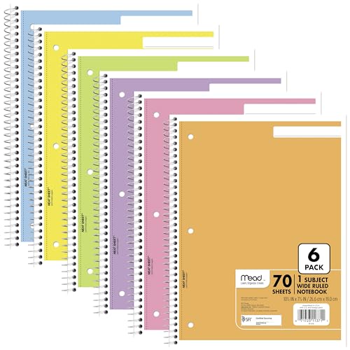 6-Pack Mead 1-Subject Spiral Notebook Wide Ruled 70 Sheets Deal