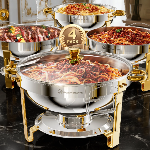 WARMOUNTS 5QT 4 Pack Gold Accent Chafing Dish Buffet Set