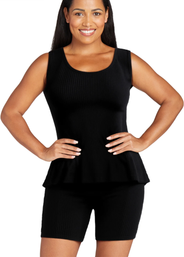 2-Piece Lissome Women's Hacci Knit Ribbed Tank Top and Bike Shorts Lounge Set