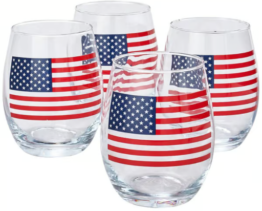 Home Essentials American Flag Wine Glasses 4-Pack Deal