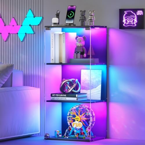 3-Tier Display Curio Cabinet with Glass Doors & RGB Lights