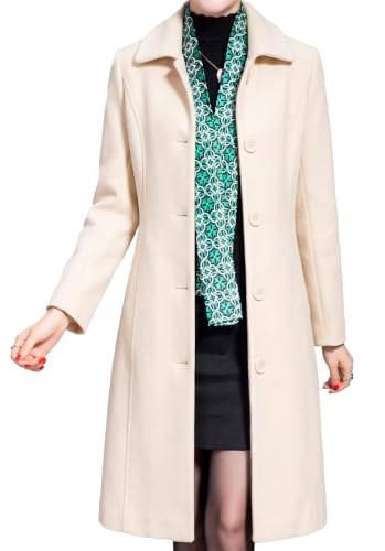 Jenkoon Women's Long Faux Wool Pea Coat with Button Closure & Pockets (XS-XL)