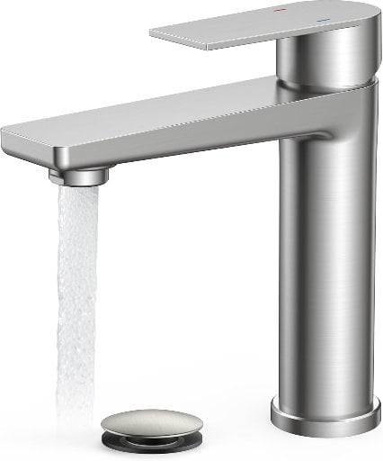 Forious Single-Handle Single-Hole Bathroom Faucet w/ Deck Plate & Pop-Up Drain (SS Brushed Nickel) Deal