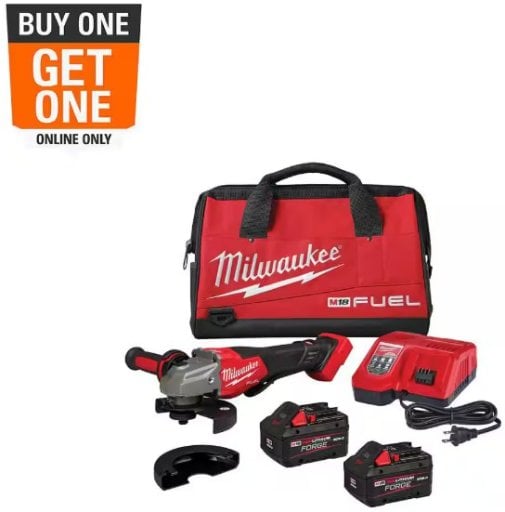 Milwaukee M18 FUEL 18-Volt Lithium-Ion Brushless Cordless 4-1/2 in./6 in. Braking Grinder w/Paddle Switch & Two XC 8.0 Ah Battery