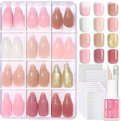 Beetles 360-Count 12-Color Caramel Drift Short Square Press-On Nails Kit Deal