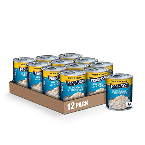 Progresso New England Clam Chowder Rich & Hearty Canned Soup 18.5 oz (Pack of 12)